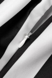 Черно-белая мода Повседневная водолазка в полоску с принтом на спине Комбинезоны больших размеров