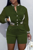 Зеленый модный повседневный однотонный пэчворк с круглым вырезом и длинным рукавом из двух частей