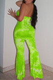 Fluorescerande grönt mode sexigt tryck bandage urholkat rygglös grimma Vanliga jumpsuits