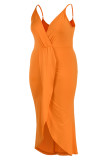 Orange Mode Sexig Plus Size Solid Patchwork V Neck Sling Dress