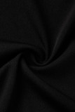 Zwart sexy straat effen patchwork gesp asymmetrische kraag mouwloze twee stukken