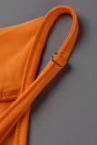 イエロー ファッション セクシー プラス サイズ ソリッド パッチワーク V ネック スリング ドレス