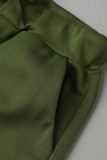 Verde militar Moda Casual Patchwork liso Cuello redondo Manga corta Dos piezas