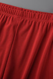 Curta Moda Casual Moda Vermelha Sólida O Pescoço Manga Curta Duas Peças