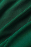 Зеленый модный повседневный однотонный базовый с круглым вырезом и коротким рукавом из двух частей