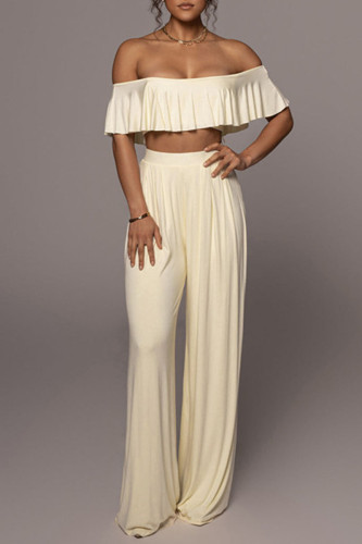 Apricot Casual Solid Patchwork Off the Shoulder Two Pieces