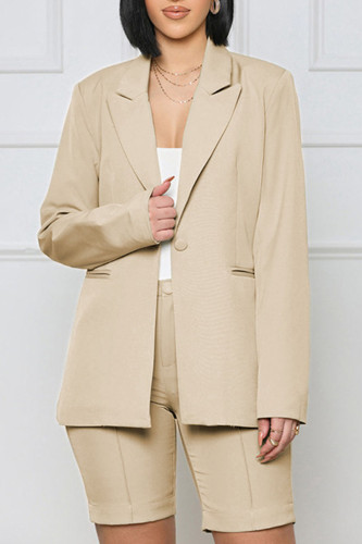 Apricot Casual Solid Patchwork Buttons Turn-back Collar Long Sleeve Two Pieces
