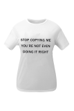 White Fashion Casual Print Patchwork Letter O Neck T-Shirts