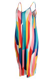 Colour Fashion Sexy Plus Size Casual Print Backless Spaghetti Strap Long Dress