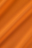 Robe fronde à col en V et patchwork solide taille plus sexy orange