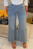 Jeans de mezclilla regular de cintura alta de patchwork sólido casual de moda blanco