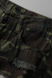 Camouflage Fashion Casual Camouflage Print Zerrissene Jeansshorts mit hoher Taille und normaler Passform