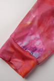 Röd Mode Casual Print Tie-dye V-hals Lösa Jumpsuits