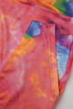 Orange Mode Casual Print Tie-dye V-hals Lösa Jumpsuits