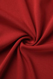 Curta Moda Casual Moda Vermelha Sólida O Pescoço Manga Curta Duas Peças
