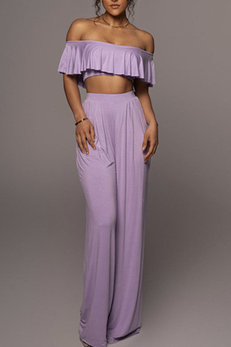 Purple Casual Solid Patchwork Off the Shoulder Two Pieces