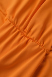 Robe fronde à col en V et patchwork solide taille plus sexy orange