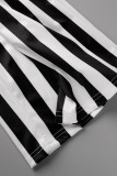 ブラックホワイトファッションカジュアルストライププリントバックレスタートルネックプラスサイズジャンプスーツ