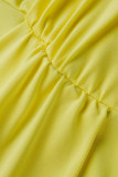 Robe jaune mode sexy grande taille patchwork col en V solide