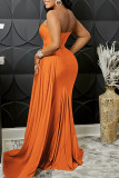 Orange Fashion Sexy Solid Patchwork Backless Schlitz One-Shoulder-Abendkleid