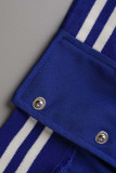 Due pezzi a maniche lunghe con fessura con fibbia patchwork solido casual blu
