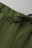Verde militar Moda Casual Patchwork liso Cuello redondo Manga corta Dos piezas