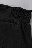 Bandagem preta moda casual sólida decote em V manga curta duas peças