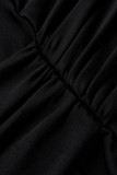 Vestido preto moda sexy plus size patchwork sólido decote em V