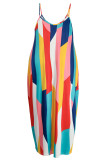 カラーファッションセクシープラスサイズカジュアルプリント背中の開いたスパゲッティストラップロングドレス