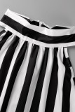 Zwart Wit Mode Casual Gestreepte Print Backless Coltrui Plus Size Jumpsuits