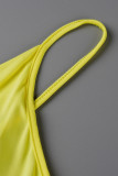 Vestido de tirantes con cuello en V de patchwork sólido de talla grande sexy de moda amarillo