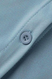 Abito a camicia con colletto turndown in rete patchwork solido blu moda casual