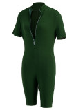 Pagliaccetto skinny con colletto con cerniera basic casual alla moda verde militare