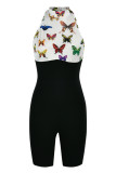 Pagliaccetto attillato con mezza dolcevita patchwork con stampa farfalla casual moda bianca nera