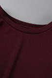 Burgundy Fashion Casual Solid Basic O Neck Short Sleeve Two Pieces T-shirt Tops And Shorts Set