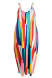カラーファッションセクシープラスサイズカジュアルプリント背中の開いたスパゲッティストラップロングドレス