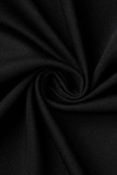 Zwarte mode sexy grote maten effen patchwork jurk met v-hals