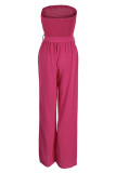 Red Fashion Casual Solid Backless Strapless Regular Jumpsuits