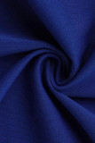 Синий Повседневный однотонный Лоскутная пряжка с разрезом и длинным рукавом из двух предметов