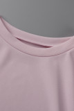 ピンクファッションカジュアルソリッド包帯Oネック半袖ツーピース