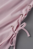 Ligadura Rosa Moda Casual Sólida O Pescoço Manga Curta Duas Peças