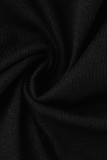 ブラックファッションカジュアルソリッド包帯Vネック半袖ツーピース