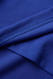 Синие модные повседневные однотонные лоскутные платья с открытой спиной и косым воротником с короткими рукавами