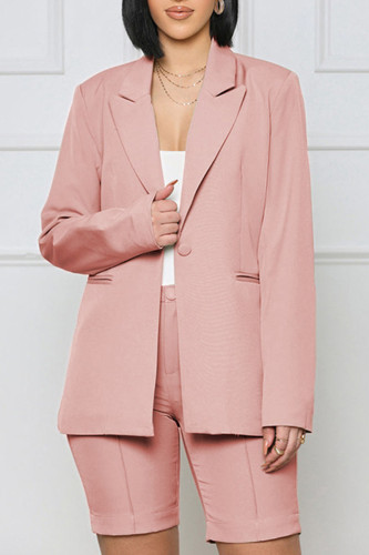 Pink Casual Solid Patchwork Buttons Turn-back Collar Long Sleeve Two Pieces
