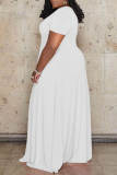 Белое модное повседневное однотонное базовое платье больших размеров с v-образным вырезом и короткими рукавами