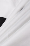 ホワイトエレガントプリントポルカドットパッチワークベルト付きリボンOネックAラインドレス(ベルトを含む)