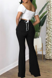 Black Fashion Casual Solid High Waist Regular Flare Leg Ripped Denim Jeans