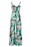 Grasgroen Sexy Casual Print Backless Spaghetti Band Mouwloos Two Pieces