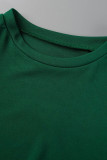 Зеленый модный повседневный однотонный базовый с круглым вырезом и коротким рукавом из двух частей