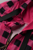 Vestidos casuais com estampa xadrez rosa vermelha gola com zíper reto plus size